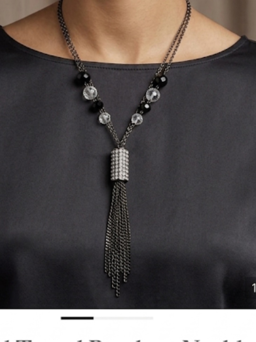 Crystal Tassel Pendant Necklace - Black and Clear Beads